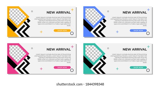 Resumen diseño de plantillas de banner geométrico moderno en 4 variaciones de color. Adecuado para publicidad y promoción en publicaciones en medios sociales, blogs, web, portada, cabecera. Ilustración vectorial.