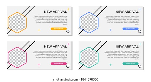 Resumen diseño de plantillas de banner geométrico moderno en 4 variaciones de color. Adecuado para publicidad y promoción en publicaciones en medios sociales, blogs, web, portada, cabecera. Ilustración vectorial.