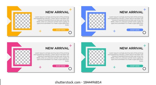 Resumen diseño de plantillas de banner geométrico moderno en 4 variaciones de color. Adecuado para publicidad y promoción en publicaciones en medios sociales, blogs, web, portada, cabecera. Ilustración vectorial.