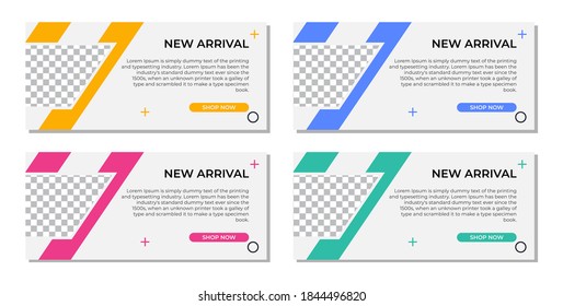 Abstract modern geometric banner template design in 4 color variations. Suitable for advertising and promotion in social media posts, blogs, web, cover, header. Vector Illustration.