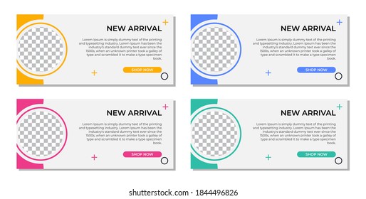 Resumen diseño de plantillas de banner geométrico moderno en 4 variaciones de color. Adecuado para publicidad y promoción en publicaciones en medios sociales, blogs, web, portada, cabecera. Ilustración vectorial.