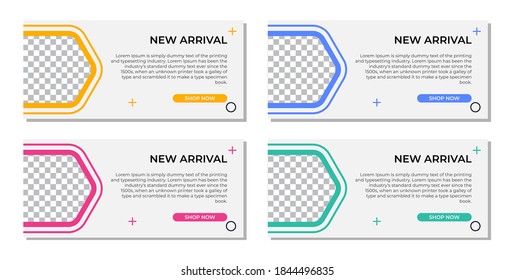 Abstract modern geometric banner template design in 4 color variations. Suitable for advertising and promotion in social media posts, blogs, web, cover, header. Vector Illustration.