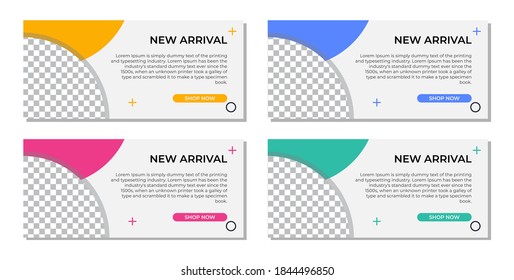 Abstract modern geometric banner template design in 4 color variations. Suitable for advertising and promotion in social media posts, blogs, web, cover, header. Vector Illustration.