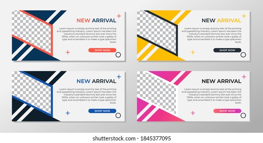 abstract modern geometric banner template design in 4 color variations. Suitable for advertising and promotion in social media posts, blogs, web, cover, header. Vector Illustration.