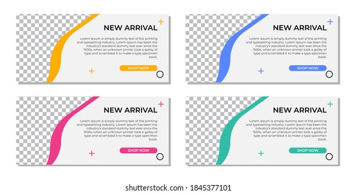 abstract modern geometric banner template design in 4 color variations. Suitable for advertising and promotion in social media posts, blogs, web, cover, header. Vector Illustration.