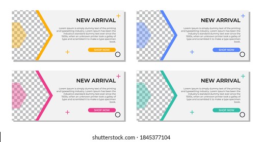 diseño abstracto de plantillas de banner geométrico moderno en 4 variaciones de color. Adecuado para publicidad y promoción en publicaciones en medios sociales, blogs, web, portada, cabecera. Ilustración vectorial.