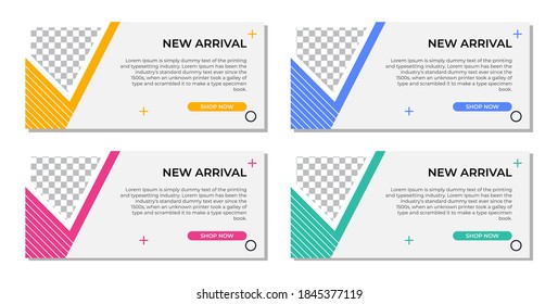 abstract modern geometric banner template design in 4 color variations. Suitable for advertising and promotion in social media posts, blogs, web, cover, header. Vector Illustration.