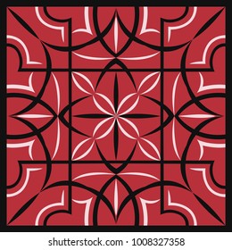 abstract modern geometric black and white lines pattern on red