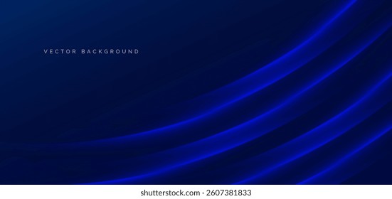 Abstract modern geometric blue glowing curve lines on dark blue background. Template brochure, cover, display layout. Vector illustration