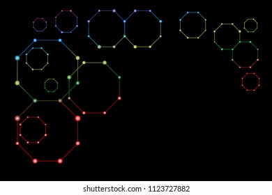 Abstract modern geometric digital, techno with luminous hexagons, polygon, Background with connecting points and lines. Vector illustration