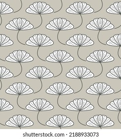 Abstrakte, moderne, geometrische Blumenmuster auf beigem Hintergrund. Einfache geometrische Vektormuster im Zierstil.