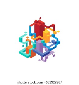 Abstract modern geometric isometric composition background, design element template for poster, wallpaper, backdrop, book cover, brochure, leaflet, vector illustration