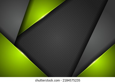 Abstract Modern Geometric Overlap Glow Green on Grey Background