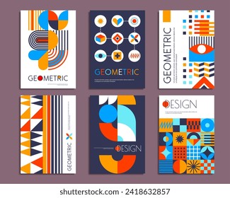 Abstraktes, modernes geometrisches Muster auf Präsentationen und Plakaten. Vorlage für Unternehmenspräsentation, Corporate Identity Retro Design Flyer oder Banner mit geometrischen Bauhaus-Mustern