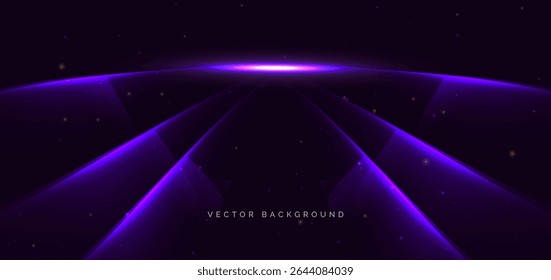 Abstrato moderno geométrico roxo brilhante fundo de raio curvo. Tecnologia acelera o movimento. Ilustração vetorial