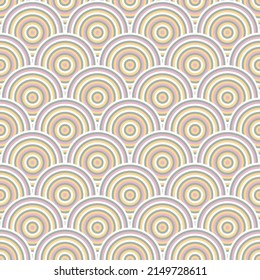 Abstract modern geometric repeating pattern. Seamless grey, pink and yellow overlap circle pattern.
