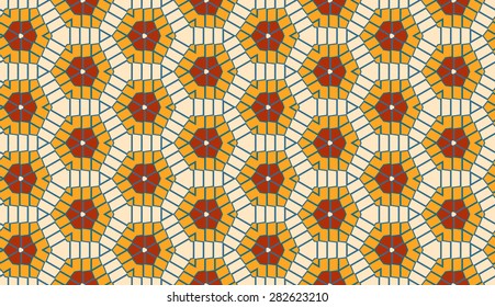 Abstract modern geometric seamless hexagon pattern of orange and red colors