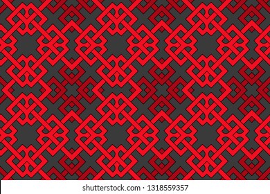 Abstract modern geometric seamless pattern with celtic ornament of red and gray shades