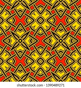 Abstract modern geometric seamless pattern of golden, red, yellow, and black shades