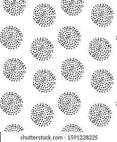 Abstract, modern, geometric  seamless pattern of hand drawn dotted circles. Perfect for textile decoration.  Vector illustration.