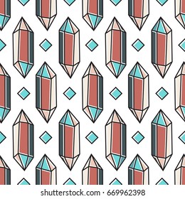 Abstract modern geometric seamless pattern with colorful diamond shapes, crystals, gems. Sacred geometry trendy hipster vector texture. Wrapping paper, wallpaper, web page background, fabric print. 