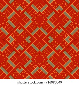 Abstract modern geometric seamless pattern of red, yellow and gray shades