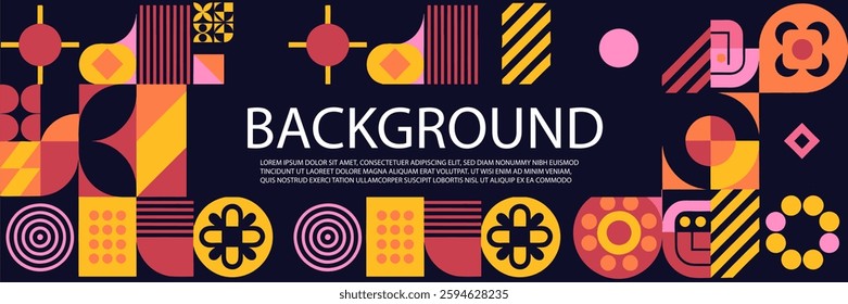 Abstract Modern Geometric Shapes Background with Vibrant Colors and Dark Foreground posters, festivals, music, parties, and trendy banners.