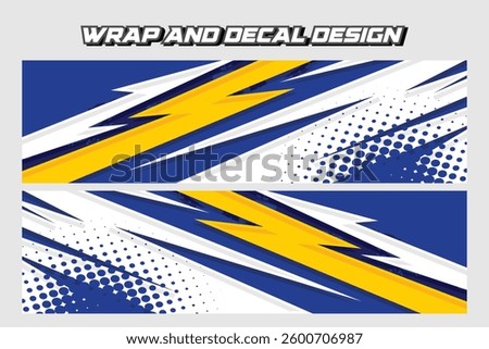 Abstract modern geometric stripes racing background for car wrap vinyl decal Set in yellow and blue color Vector Template EPS 10
