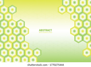 Abstract modern geometric template with yellow and green hexagon on gradient background. Element design with copy space for text. Vector Illustration.