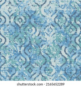 Abstract modern geometric texture pattern in blue colors. Seamless colorful batik texture background.