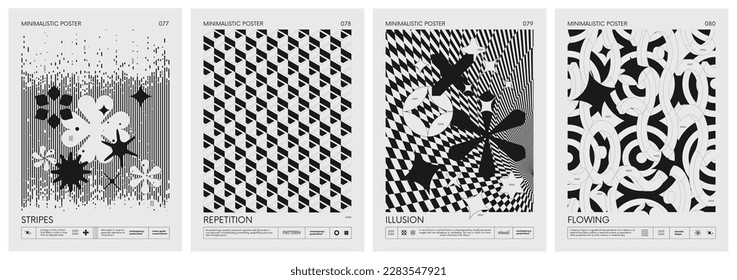 Abstract modern geometric vector Minimalistic Posters with simple shapes in black and white and silhouette of basic geometric figures, composition graphic design, set 20