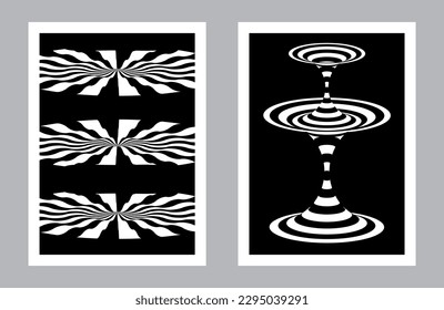 Abstract modern geometric vector Minimalistic Posters with simple shapes in black and white and silhouette. Set of Minimalistic Event Flyers Template for music festival or Illusion show
