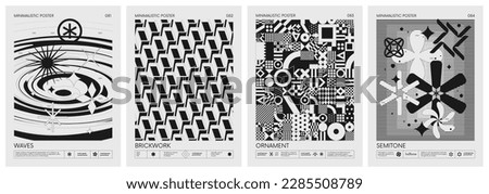 Abstract modern geometric vector Minimalistic Posters with simple shapes in black and white and silhouette of basic geometric figures, composition graphic design, set 21