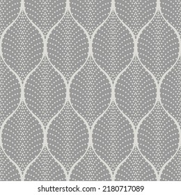 Abstract modern geometric wavy lines with dots on grey background. Simple geometric vector pattern.