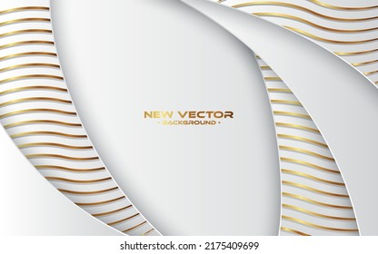 Abstract modern geometric white background. Paper cut style with golden lines. Luxury concept.