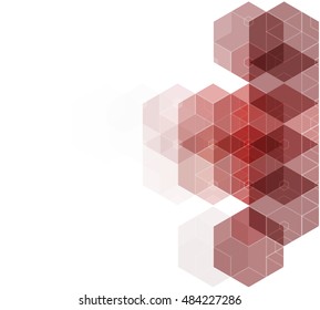 Abstract modern geometric white background with red hexagons