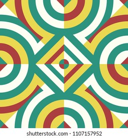 abstract modern geometric yellow red and white tone switching pattern on green