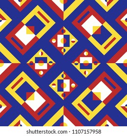 abstract modern geometric yellow red and white tone switching pattern on blue