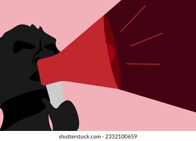 Abstract Modern Geometrical Protest banner. Black person silhouette with Mouthpiece. Trendy Contemporary design cover for card, banner, poster, with Megaphone. Vector illustration.