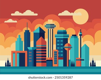 Abstract modern Geometrical shapes illustration city scape skyline drawing background vector story page summer backdrop design 