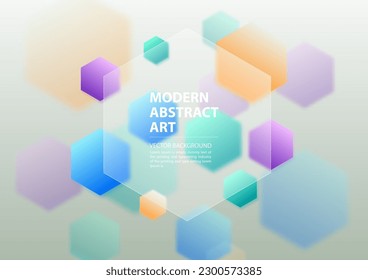 Abstract modern glassmorphism background design. Geometric shapes. Frosted glass effect. Illustration on blurred gradient vector background.