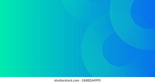 Abstract modern gradient background in blue and turquoise tones. Minimalist circular line elements create a smooth futuristic look. Perfect for banner, cover, poster, brochure, flyer, or presentation