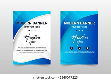 Abstract Modern Gradient Blue Banner Template With Curved Shapes, can be used for business designs, presentation designs or any suitable designs.