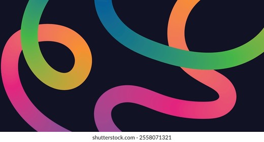 Abstract Modern Gradient Fluid Waves. Flowing Spiral Strokes Line Art
