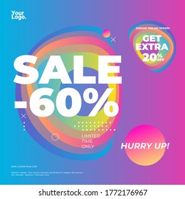 Abstract modern gradient geometric shape, sale 60%, vector promotion template design