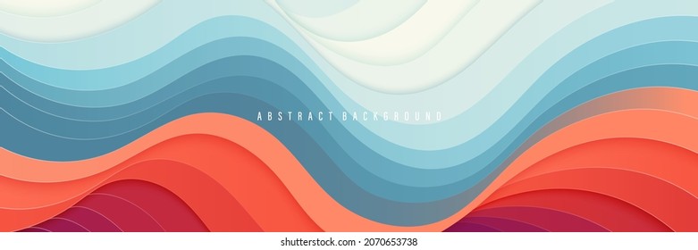 Abstract modern gradient paper cut waves background and shadow decoration  Minimal style dynamic wave pattern creative design  Cute vibrant pastel colors liquid texture element  Vector illustration