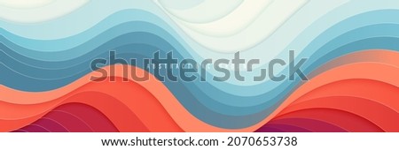Abstract modern gradient paper cut waves background with shadow decoration. Minimal style dynamic wave pattern creative design. Cute vibrant pastel colors liquid texture element. Vector illustration