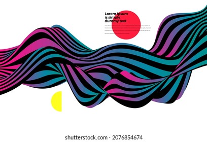 Abstrakter, moderner Farbverlauf-Strip-Linien-Wellenhintergrund. Wavy Muster 3D Vektorgrafik.