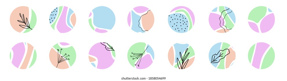 Abstract modern graphic circle element set. Flowing liquid form backgrounds. Templates for the design of a flyer, social network, or presentation. Vector illustration.