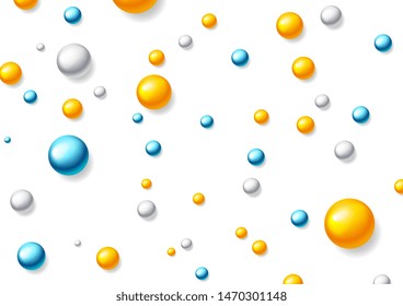 Abstract modern graphic design with colorful glossy beads. Geometric vibrant 3d spheres tech background. Vector illustration